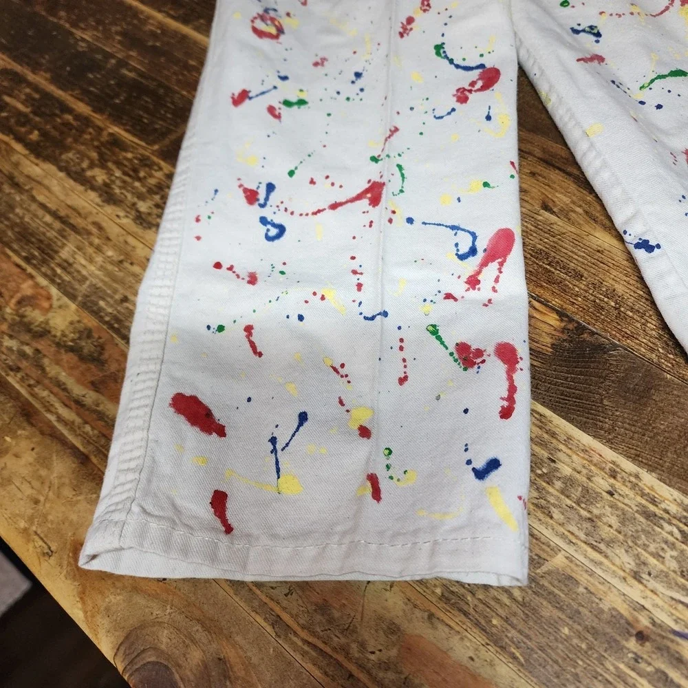 Vintage 80s-90s Liberty White Denim Overalls w Paint Splatters Sz 5 USA RARE!